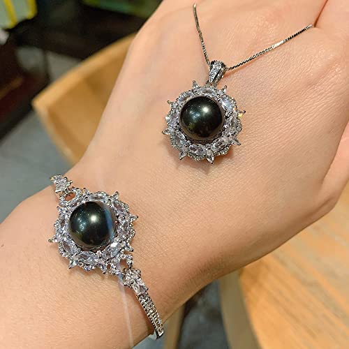 Parure collier perle noire 14mm et bracelet femme pour soirées et grands mariages