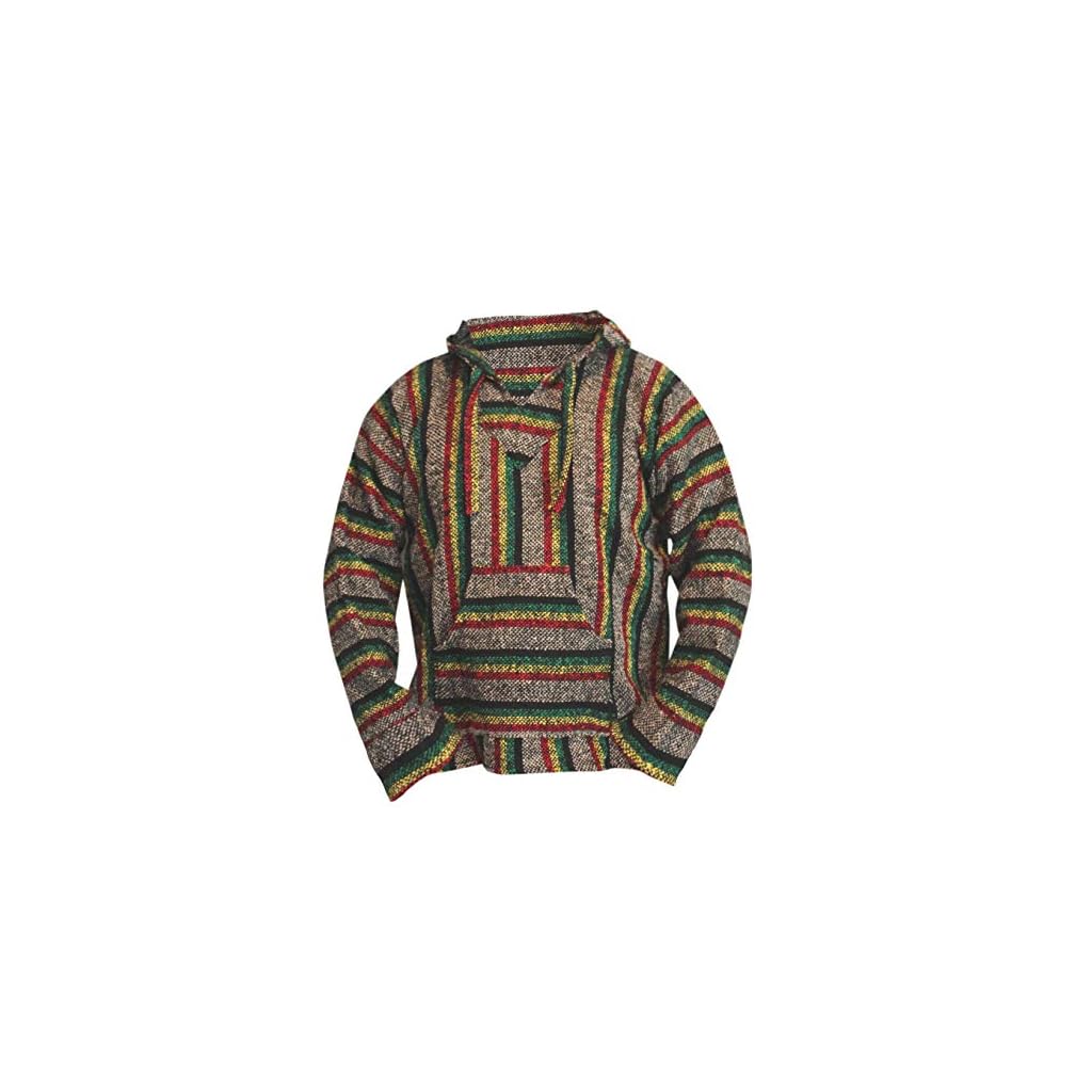 Mexican Baja Hoodie Hippie Surf Poncho Sweater Sweatshirt Pullover Jerga (X-large, Rasta)