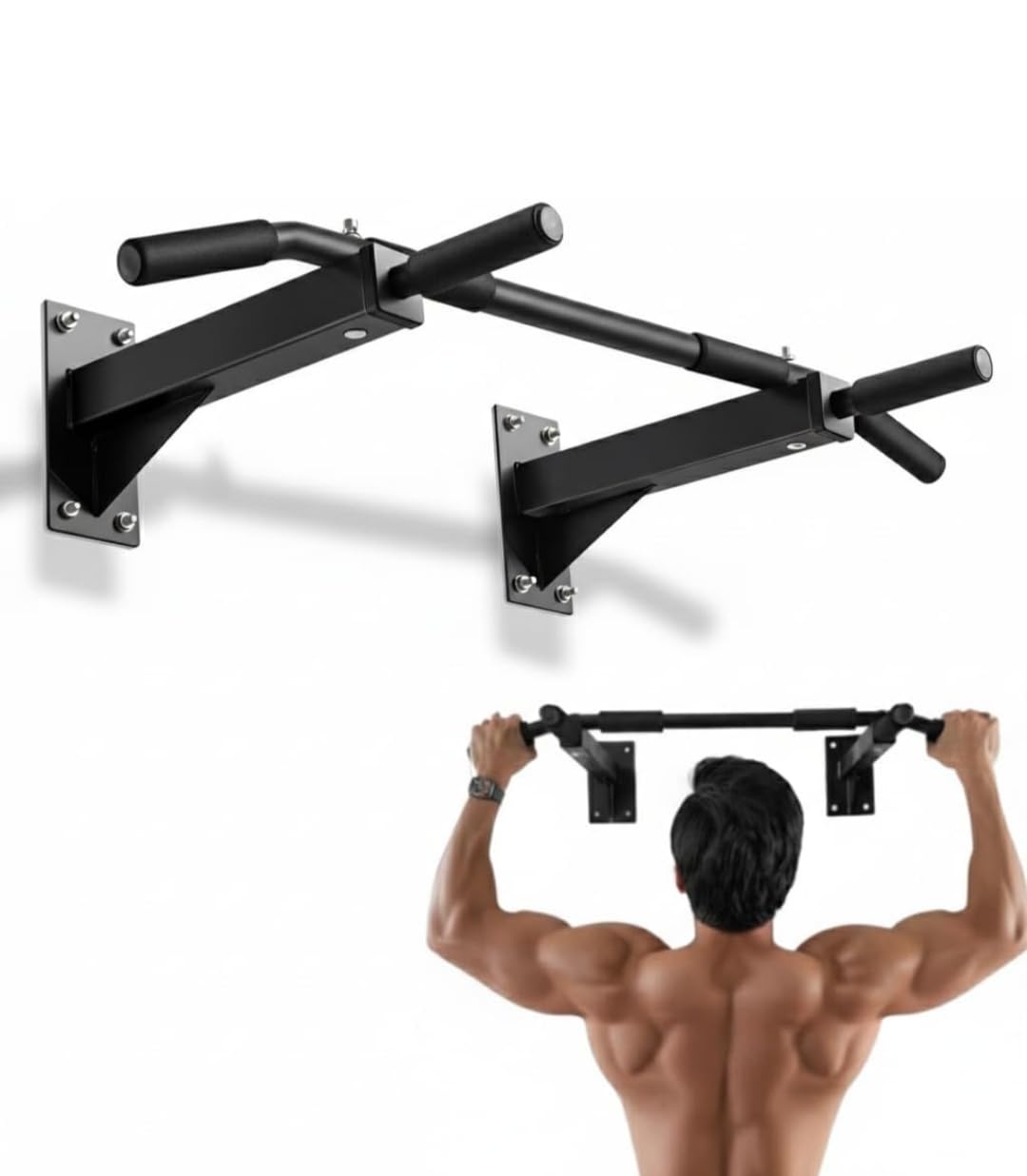 Wall Mounted Pull Up Bar for Home Gym – Heavy Duty Steel Chin Up Bar with Multi-Grip Handles, 150KG Weight Capacity, Indoor Strength Training Equipment-image-11