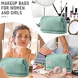 Makeup Bag with Compartments Travel Makeup Bags Large Makeup Bag Wide-Open Zipper Pouch Waterproof Toiletry Bags for Women Ladies (Green, One Size) - Image 4