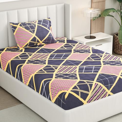 Image of Rivermoor 200 TC Ultrasoft Bedsheet for Single Bed | Bedsheet with 1 Pillow Cover | Multi Color Geometric Pattern | 58 x 88 Inches | Breathable & Wrinkle Resistant