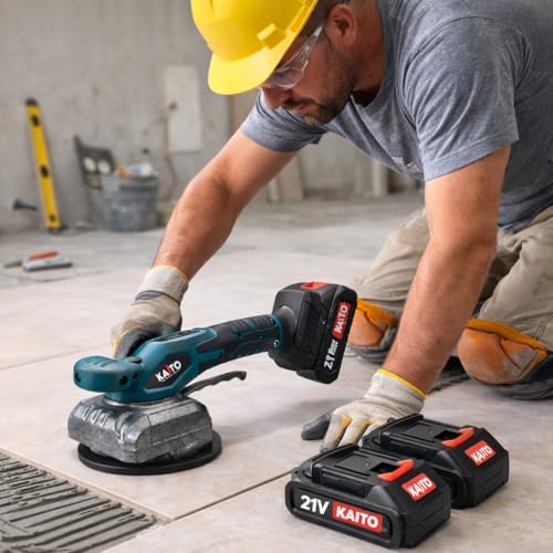 Image of KAITO Cordless Tile Vibrator Leveling Machine | 21 V Li-ion Dual-Battery | 5-Speed Adjustable | Strong Suction-Cup Tile Lifter | Handheld Tile Installation Tool for Floor & Wall Tiles