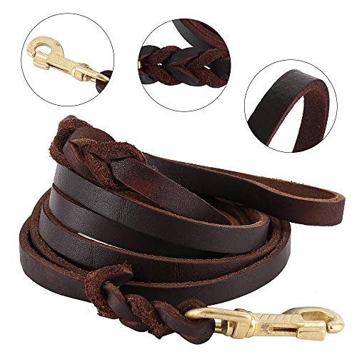 Keyohome Hundeleine Länge 3 Meter aus echtem Leder, Handbraun, geflochten, für große oder mittelgroße Hunde, verstellbar im Training (3 m)