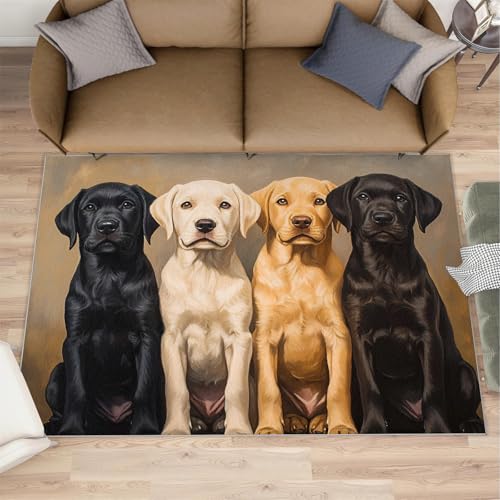 Labrador Rug & Home Decor - Cute Dog Decor Rugs for Living Room, Family Animals Washable Rugs for Bedroom, Nature Puppy Carpet, Indoor Lovely Dog Area Rug & Room Decor 5x6 ft