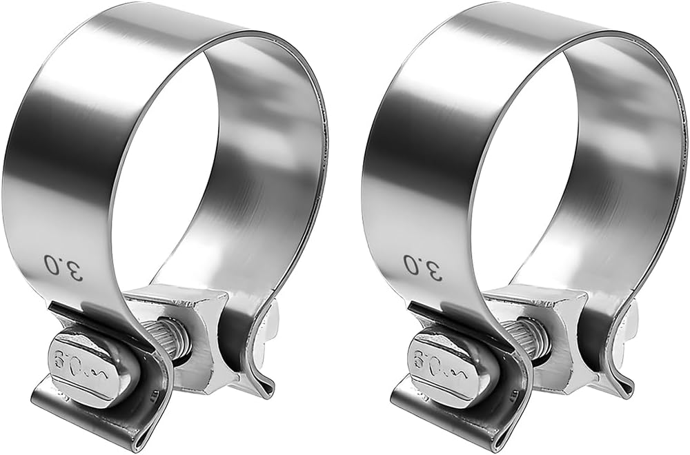 HZEL 2PCS Car Exhaust Clamp, 2.5 Inch Stainless Steel Vehicle Narrow Band Muffler Clamps, Automotive Joint Exhaust Pipe Connection Catalytic Converters Sealing Accessories, Universal Fit