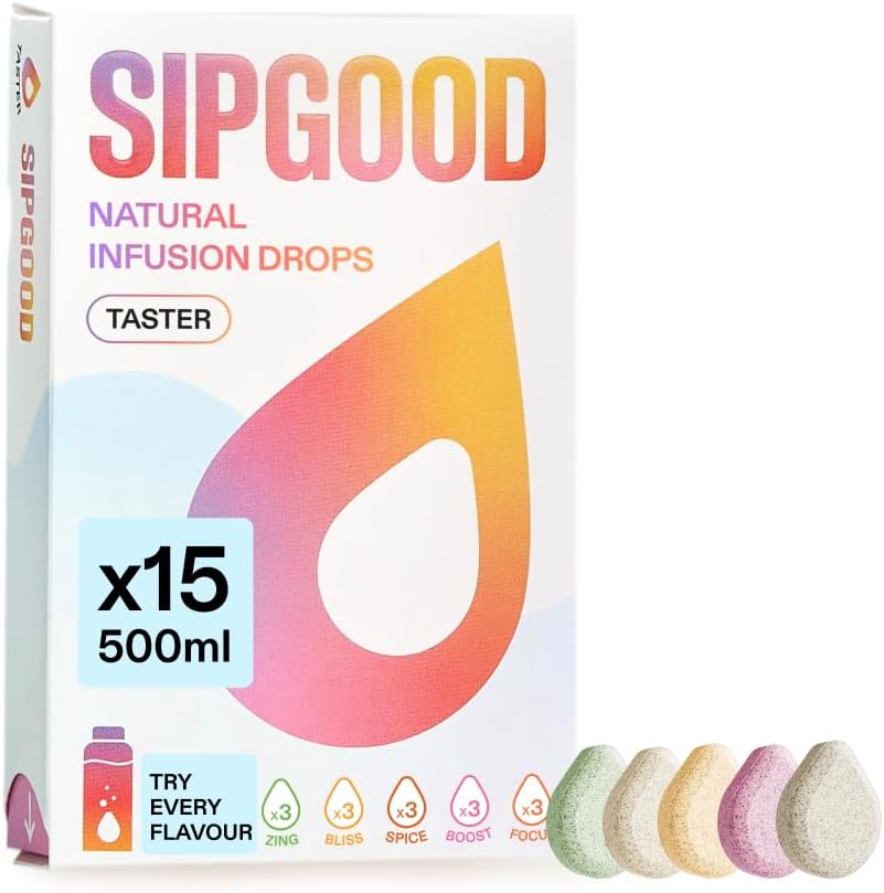 SIPGOOD Flavoured Waterdrops - Variety Pack, All 5 Flavours - Hydration Drops with Real Fruit & Plant Extracts - No Sugar, Zero Calories - Vitamins C, B1, D3 & Electrolytes (1pack/15 drops)