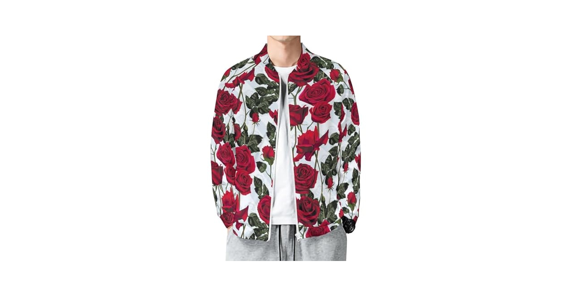 ダウンジャケット・コート Rose Print Bomber Jacket Amazon.com: TZTTZT Jackets for Men - Bouquet Rose Flowers