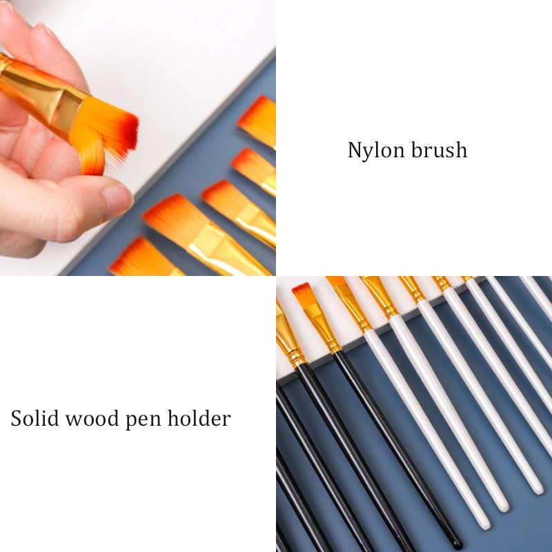 Ensemble De 15 Pinceaux en Bois Massif, Poils en Nylon, pour Artistes Et Étudiants en Peinture Acrylique.(D)