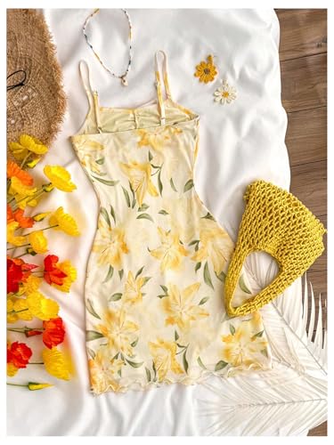 Floerns Girl's Floral Print Knot Front Sleeveless Mesh Stretchy Cam Mini Dresses2