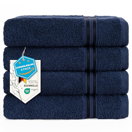 Hammetex Lot de 4 Serviettes 50x100 cm, 100% Coton 500 GSM, Douces, Absorbantes, Séchage Rapide,...