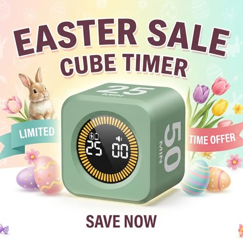 Image of KADAMS Pomodoro Cube Timer Productivity Visual Timer - 5 /10 /25 /50 Min Rotating Countdown (1, Green)