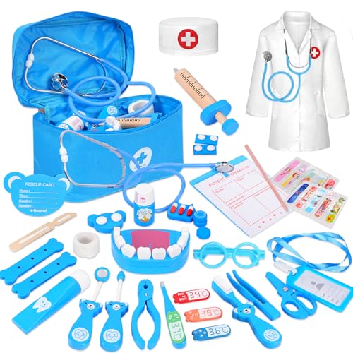 Arztkoffer Kinder Holz Spielset,46-teiliges Doktorkoffer Kinder...