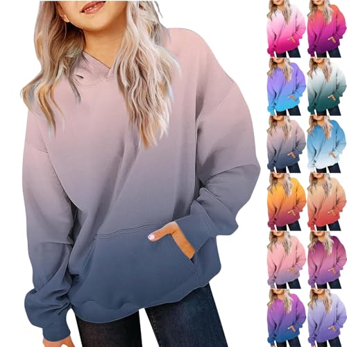 Oversized Hoodies For Teen Girls Trendy Gradient Color Hooded Sweatshirt Cute Kids Clothes Pullover Tops 2 to 14T