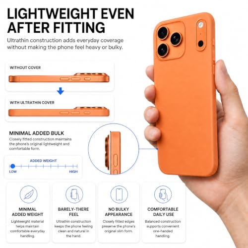 Image of FIRST MART Back Cover for iPhone 17 Pro Max | Ultra-Thin Frosted Matte Semi-Transparent Silicone Case, Anti-Slip Grip, Precise Fit | Orange
