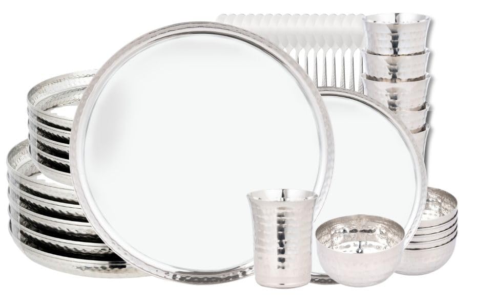 Stainless Steel Dinnerware Hammered – 42-Piece Elegant Mirror Finish Design, Perfect for Festive, Daily Family Meals Dinner ~ Service for 6