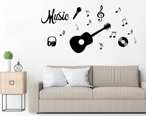 Miniatura 4 de JEPART Calcomanías de pared de música, guitarra musical, calcomanías de pared de notas musicales, vinilo extraíble, decoración del hogar, estudio de