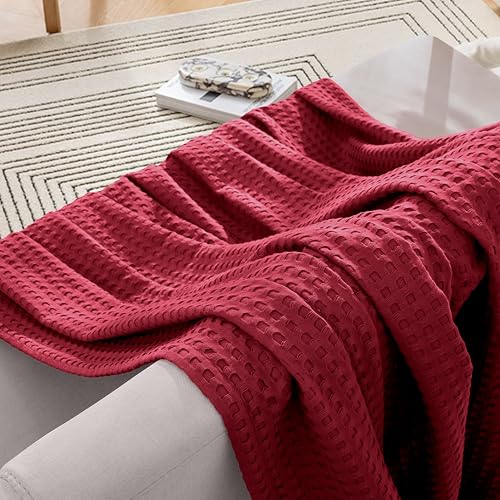Image of Elegant Comfort Premium 100% Cotton Waffle Blanket - Lightweight Breathable Waffle Weave Bed Blanket - Soft and Warm All Season Blanket for Couch, Sofa and Bed, TwinXL Size 68x90 Inches, Burgundy