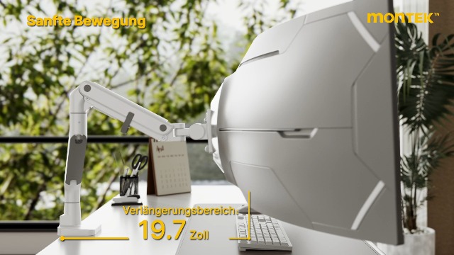 MonTEK Monitorarm Für Ultrabreite Bildschirme Bis 57 Zoll – Verstellbarer Gasfederarm Bis 26,9 Kg