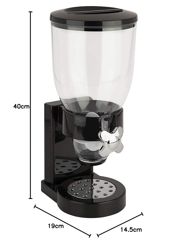 Fdit Dispensador de Cereales para Encimera, Dispensador de Caramelos de Control único de Plástico para Almacenar Granos de café, Dispensador de Cereales Secos para Cocina (Negro)