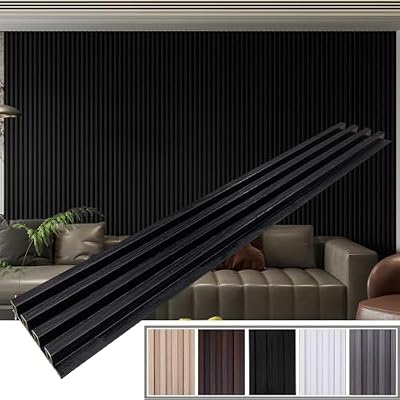 YLL YLL 6-Pack Slat Wall Panel with 2 Trims Wood Grain Slat Wall 96" x 6.2" WPC Slats 3D Wall Panels Black Grille