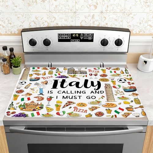 Image of Italy Travel Stove Top Cover for Electric Stove 28 inchx20 inch, Italy Stove top Cover, Italian Gifts Heat Resistant Glass Cooktop Cover, Flat RV Range Stovetop Protector, Dish Drying Mat for Kitchen