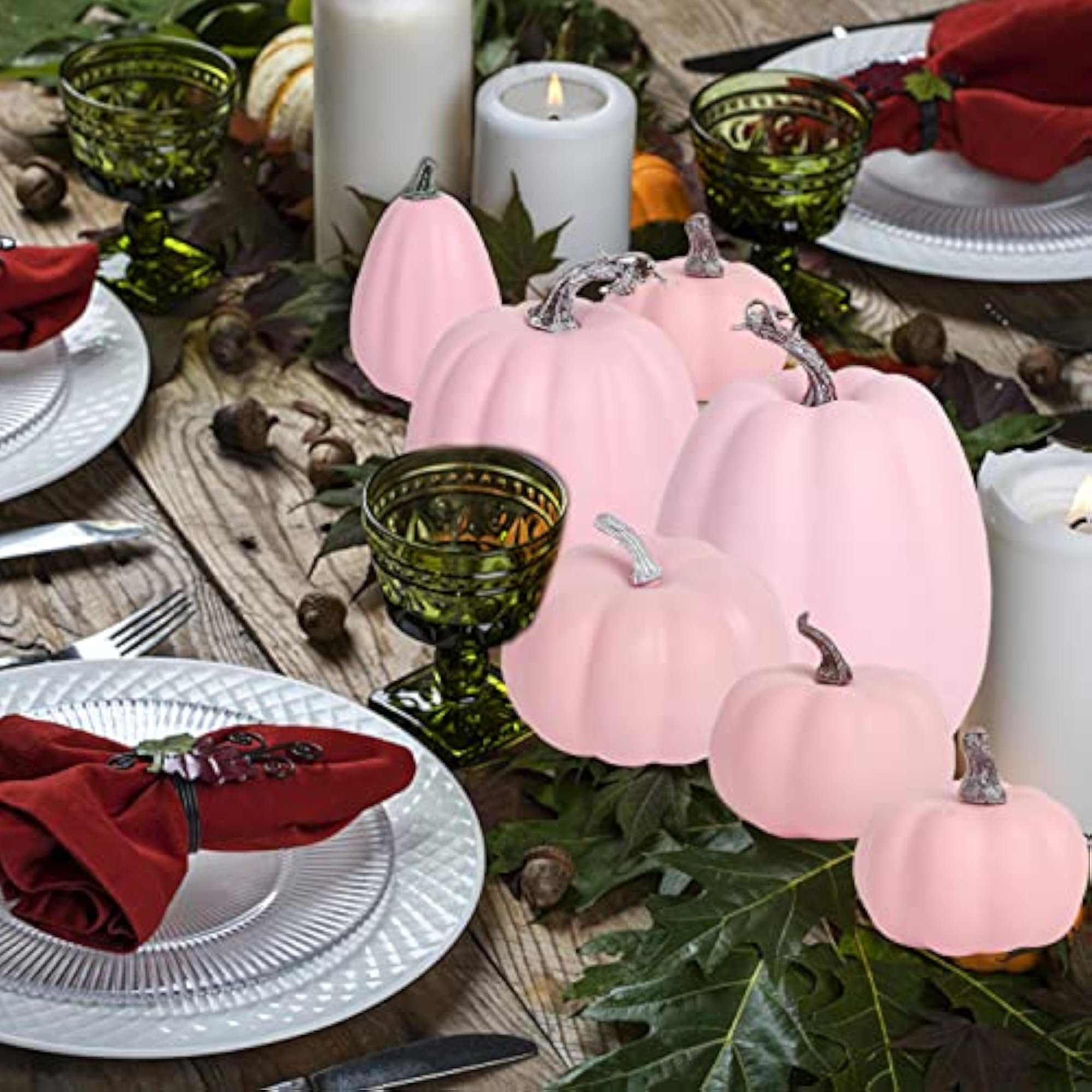 8pcs Pink Artificial Pumpkins for Fall Party Decor