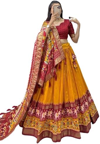 MITRA BIZPatola Print Leheriya With Foil Work Tussar Silk Lehenga Choli