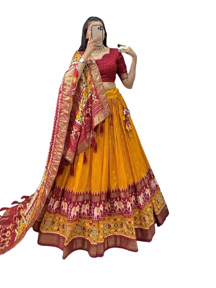 MITRA BIZPatola Print Leheriya With Foil Work Tussar Silk Lehenga Choli