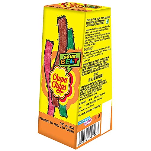 Image of Chupa Chups, Sour Belt, Mixed Fruit Flavour, Soft & Chewy Toffee Pack, 480 g (Count of 48)