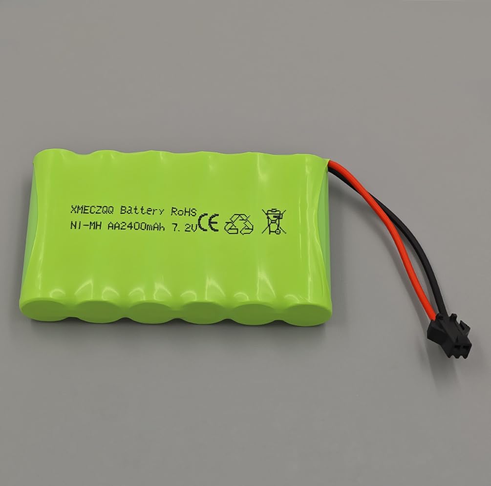 Batterie NiMH 7,2 V 2400 mAh, 2 batteries de secours RC avec fiche SM, convient pour les jouets de télécommande tels que les voitures télécommandées, les véhicules d'ingénierie télécommandés