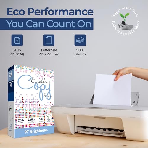 Excellent Copy Paper, 20 lb, Letter Size 8.5” x 11”, 97 Brightness, 5000 Sheets (10 Pack) – 75 GSM Printer Paper for Laser, Inkjet, Copier & Fax – Jam-Free, Smooth Surface, PEFC Ce image 7