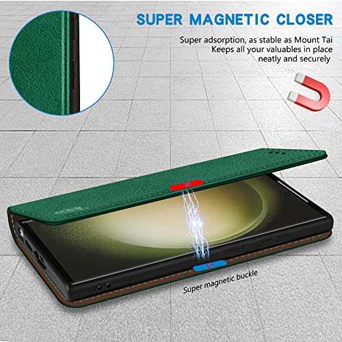 Image of ZZXX for Galaxy S23 Ultra Wallet Case Strong Magnetic 6.8 inch,Green