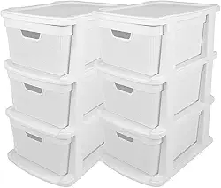 Kit 2 Gaveteiro Organizador Grande de Chão 15 Litros com 3 Gavetas em Plástico Juta (2 Branco)