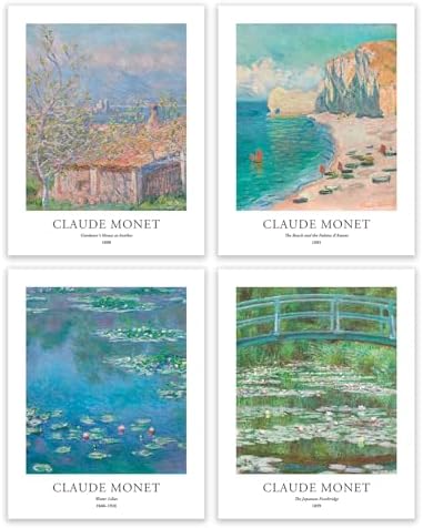 EVOLE HOME - Claude Monet Giclée Art Print Set of 4 Unframed 11x1...