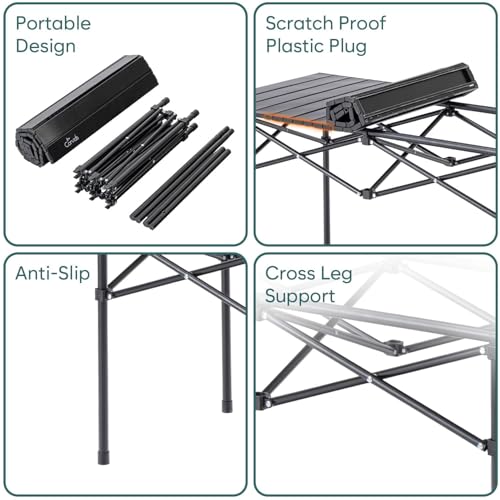 Image of Garden Art Portable GAFTBL1491-11L Roll-Up Camping Table - Durable Aluminum Folding Table with Carry Bag for Picnic, Beach, Travel & Outdoor Activities (Large Black Table, Large)