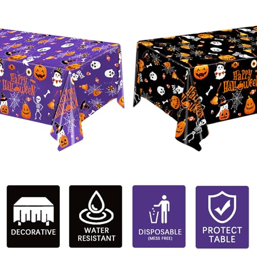 Image of QIYANPAX Halloween Disposable Plastic Tablecloth Halloween Party Decorations Supplies Rectangle Disposable Table Cover for Indoor Outdoor Party Decor, 2 Pack