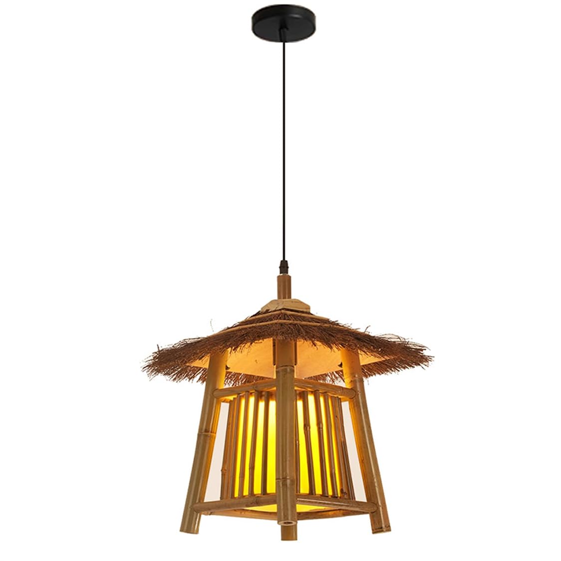 CSSYKV Mid-Century Rattan Cage Chandelier Kitchen Island Table Light Fixture Rustic Farmhouse 13.7" Boho Rattan Chandeliers Yellow Faux Parchment Shade for Dining Table Restaurant Creative Fixture