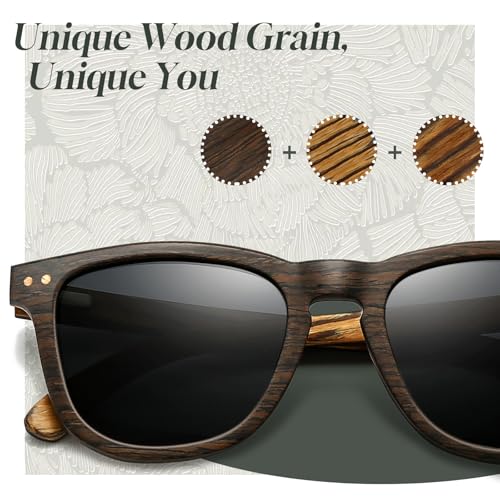 SUNGAIT Square Wood Sunglasses Mens Polarized All-Wood Sun Glasses Retro Lightweight With Case2