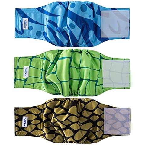 MICOOYO Washable Belly Bands for Male Dogs | Reusable Doggie Diapers | Absorbent Doggy Wraps with Adjustable Fastener - XLarge (Pack of 3, Shadow of Rainforest) Cover