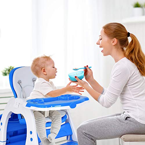 Costzon Baby High Chair, 3 In 1 Infant Table And Chair Set, Convertible Booster Seat With 3-Position Adjustable Feeding Tray, Adjustable Seat Back, 5-Point Harness (Blue) #TOP7