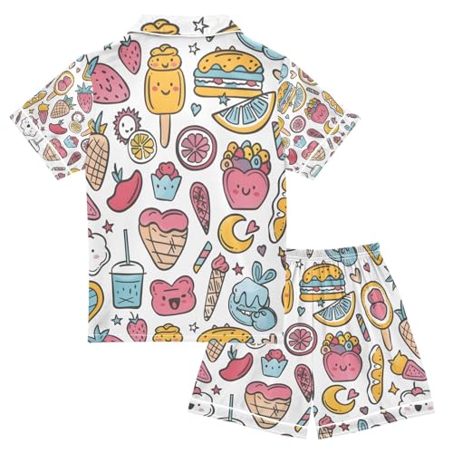 senya Strawberries Ice Cream Satin Summer Pajama Sets Silk Short Sleeve Button Down Sleepwear2