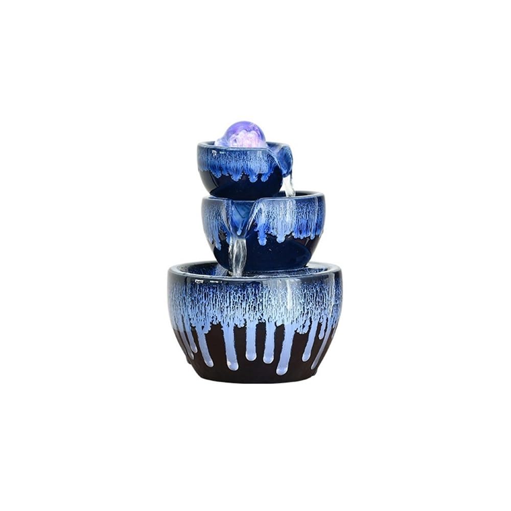 Fontaine d'intérieur en céramique bleue avec boule Feng Shui et humidificateur