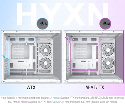 Image of H3 HYXN ATX PC Case - Pre-Installed with 6 Infinity Mirror PWM ARGB Fans - Compact Dual Cavity Mid-Tower PC Gaming Case - with Type-C 3.2-360mm Radiator Support, White