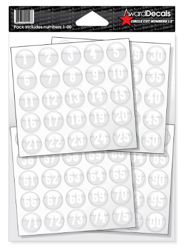 Award Decals Number Stickers for Helmets (Football, Baseball, Softball, Hockey, Lacrosse, Etc.) (White on Clear)