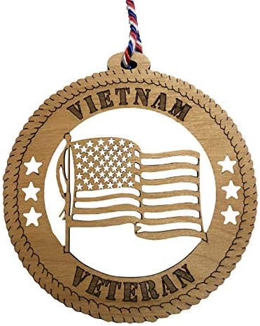 Jolette Designs Vietnam Veterans Christmas Tree Ornament, US Flag Decorations to Support Men and Women Who Served in NAM. Made in USA. Wooden American Patriotic Military Gift Decor. 3.25X3.25
