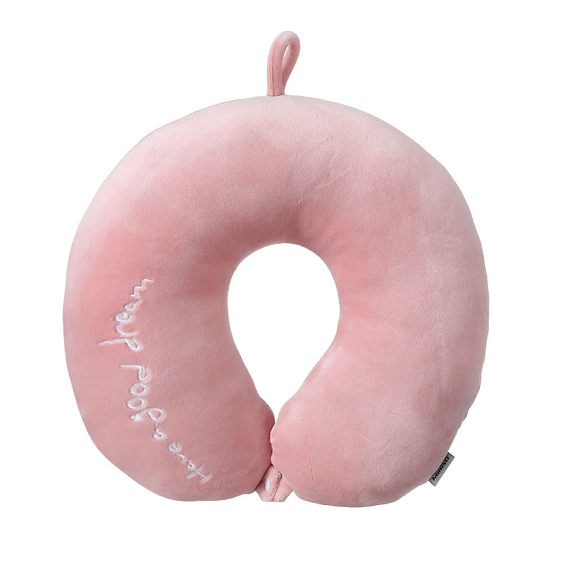 MINISO Travel Pillow Neck Pillow, Inflatable Travel Pillow Adjustable 100% Memory Foam Neck Support Toddler Pillow for Traveling, Sleeping, Napping Suits for Airplane, Car, Home & Office (Pink)