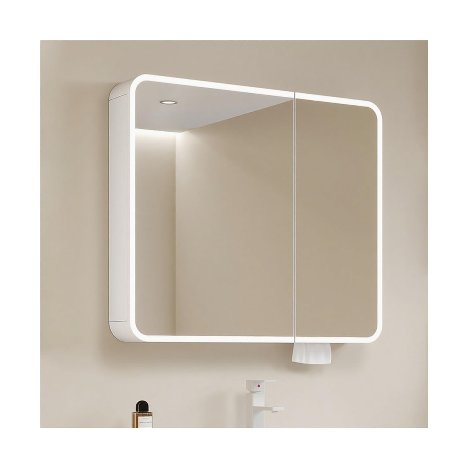 Armario con espejo de baño con regulador de intensidad de iluminación LED, almacenamiento oculto, 70 cm, color blanco, elegante y funcional para interiores modernos