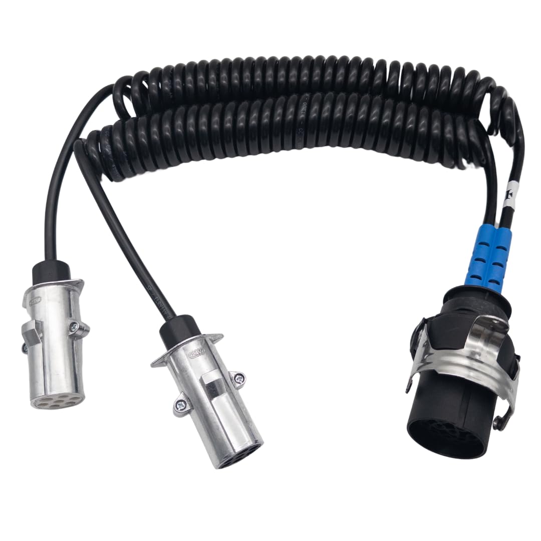 Adattatore a spirale elettrica a 15 poli | Cavo a spirale adattatore 15 poli su 2 x 7 poli | Cavo adattatore in alluminio per camion | 24 Volt – adatto per camion | veicoli trainanti | NFZ | rimorchio