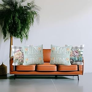 Farmhouse spring summer pillow covers 18×18 set of 4 buffalo plaid flower peony truck bloom pillows decorative quote throw pillows pillowcase decorations farmhouse decor for home decor  urban country home decor