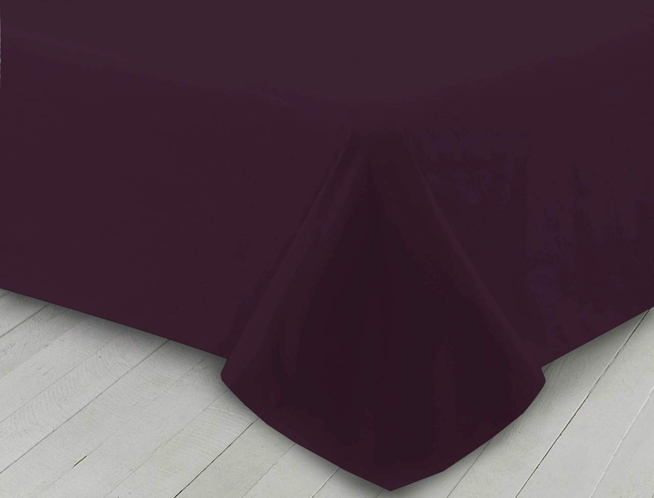 Householdfurnishing Aubergine Extra Depth Luxury Plain Dyed Flat Bed Sheet Poly Cotton Single Double King (, Single)